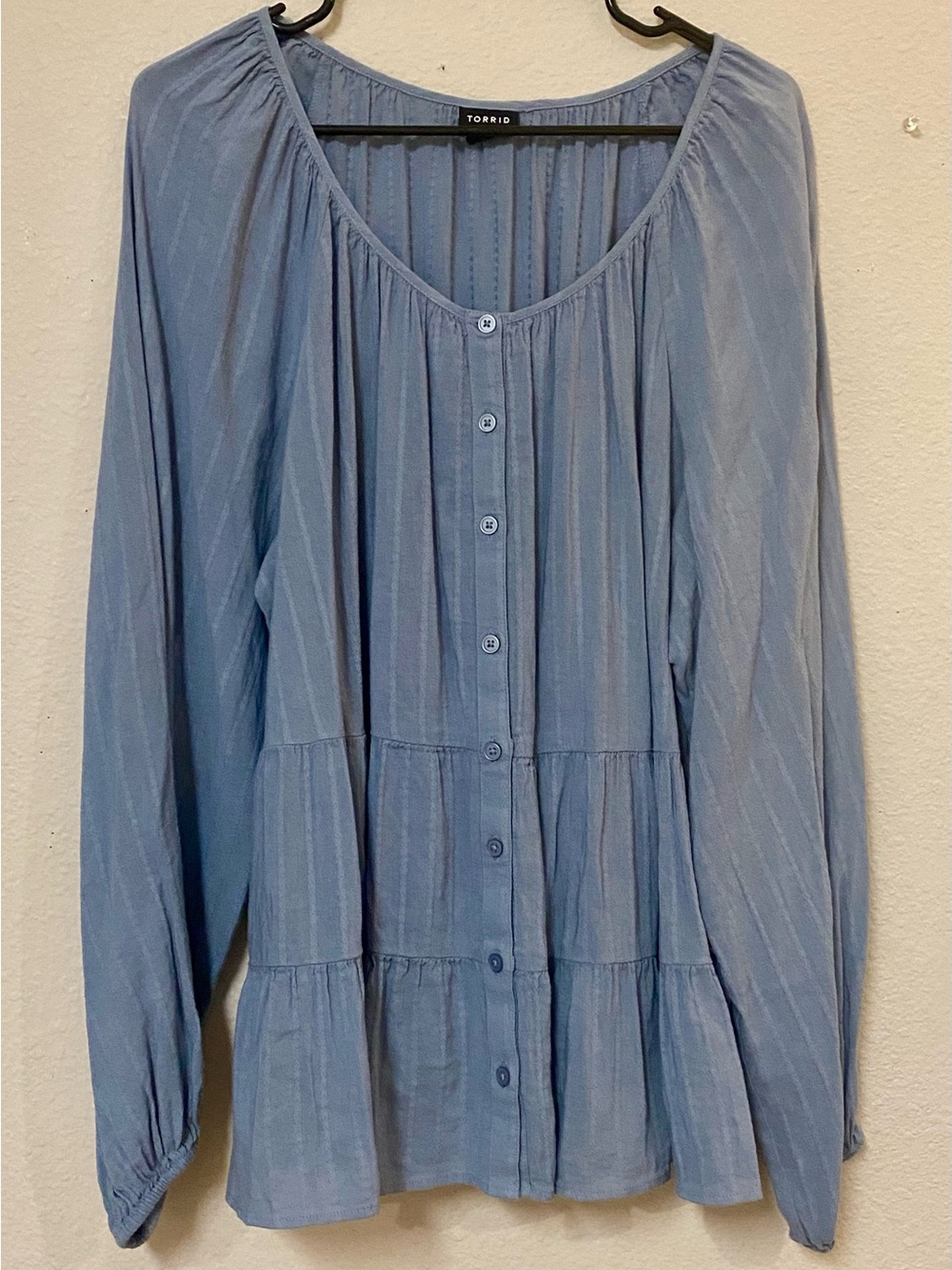 Torrid Baby Tiered Blue Button Down Babydoll Top - Size 0 - NWOT! - Picture 7 of 11